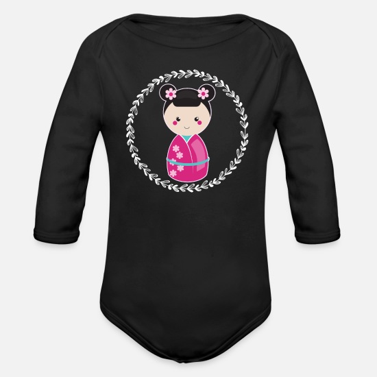 Girls Kokeshi Doll Gift Organic Long Sleeved Baby Bodysuit