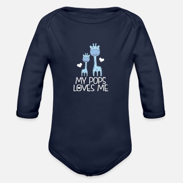 Grandson My Pops Loves Me Baby Boy Giraffe - Organic Long-Sleeved Baby Bodysuit