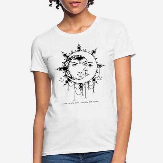 Moon And Sun Tshirt Donna Ragazza 3D Live By The Sun Love By The Moon Maglietta Manica Corta Estate Moda Casual Sole e Luna Stampa Scollo a V Tee Maglia Shirt Camicia Camicetta Tops 