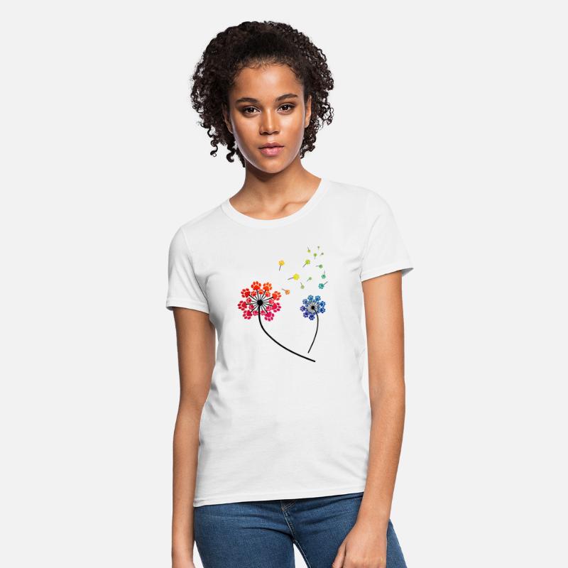 Women's Colorful Dandelion Dog Paw Print Tshirt Raglan Sleeve Baseball Shirt Flowy Tops Dog Mom Dandelion Lover Gifts 