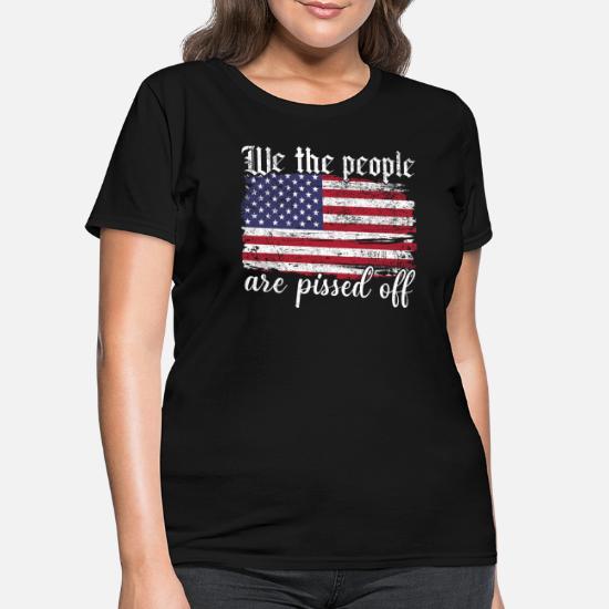 America Woman’s Ladies Cotton Graphic Black T-Shirt Tee We The People Are Pissed Off Lions Not Sheep