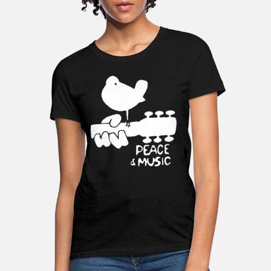 Woodstock t-shirt blue black peace and music festival t-shirt guitar t-shirt 