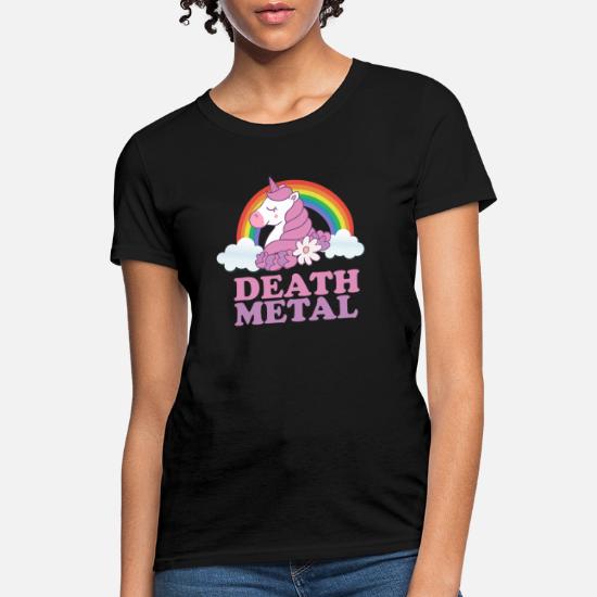 Womans Ladies Girls Death Metal Unicorn Rainbows Pink Glitter T Shirt 