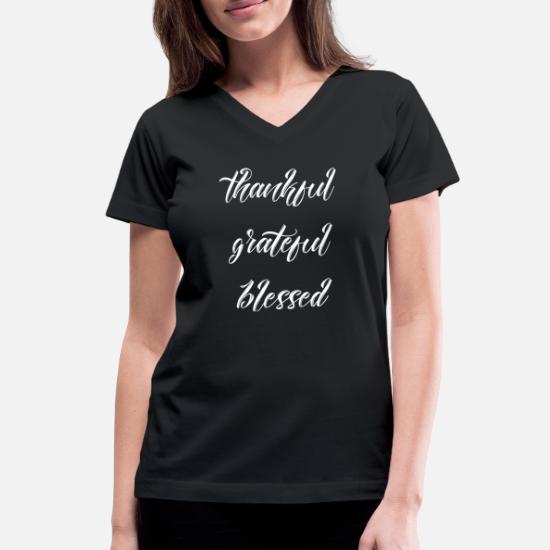 Thankful and Blessed Thanksgiving Women's junior fit Women's V-Neck