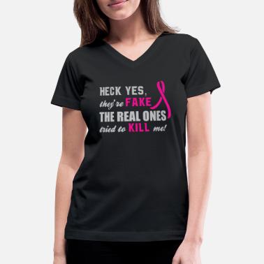 Think Pink Women's V-Neck T-shirt Breast Cancer Awareness Ribbon Shirts