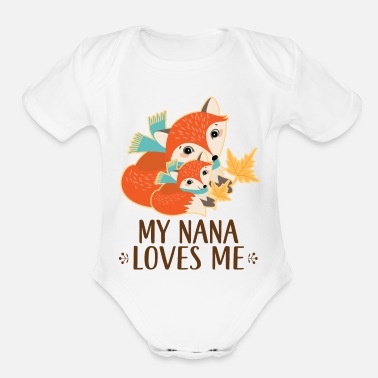 Grandson Nana Loves Me Woodland Fox - Organic Short-Sleeved Baby Bodysuit