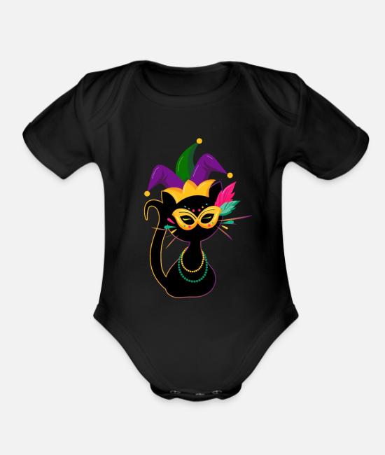Mardi Gras Funny Cat Costume Mask Hat Beads Organic Short Sleeved Baby Bodysuit Spreadshirt
