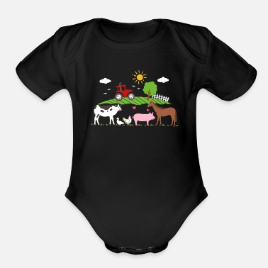 Animals Farm Tractor Farm Animals - Organic Short-Sleeved Baby Bodysuit
