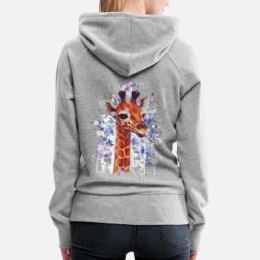 Hoodies for Women Pullover Graphic Funny Giraffe Printed Crewneck Hooded Sweatshirt with White Stripes On Arms