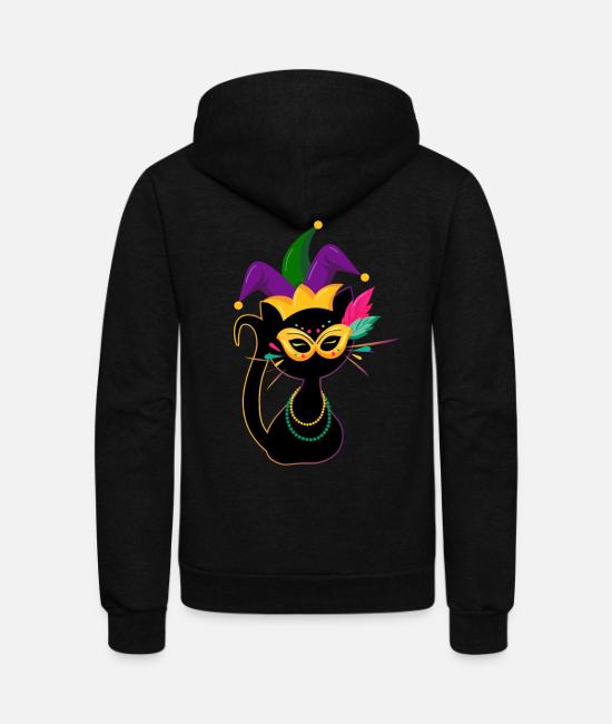 Mardi Gras Funny Cat Costume Mask Hat Beads Unisex Fleece Zip Hoodie Spreadshirt
