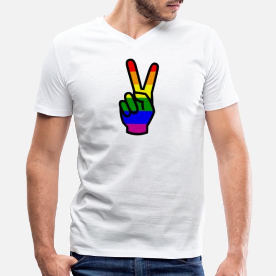 Rainbow Peace Sign Women's V-Neck T-shirt Gay Pride Rainbow Equal Rights Tee