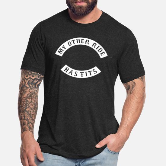 Funny Rude Biker Patch My Other Ride Has-Tits Motorcycle Mens T-Shirt Sm 3XL