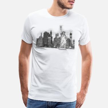 New Statue Of Liberty New York Skyline Night - Men’s Premium T-Shirt