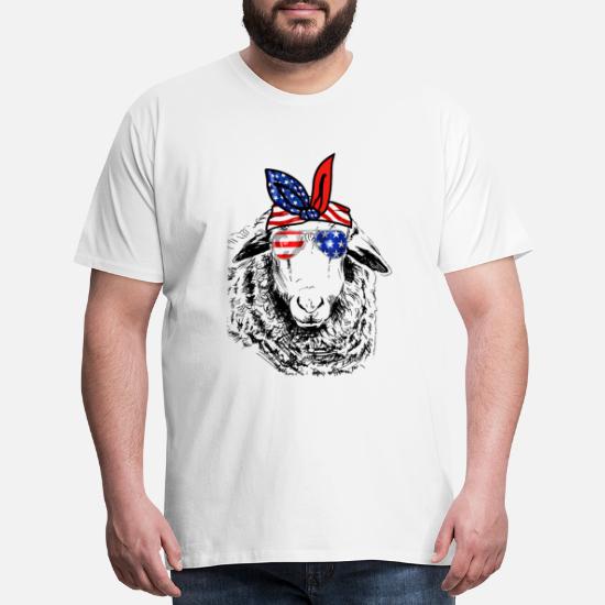huagu Patriotic Sheep with The US Flag Mens Fashion T Shirt Cotton Casual Short Sleeve 