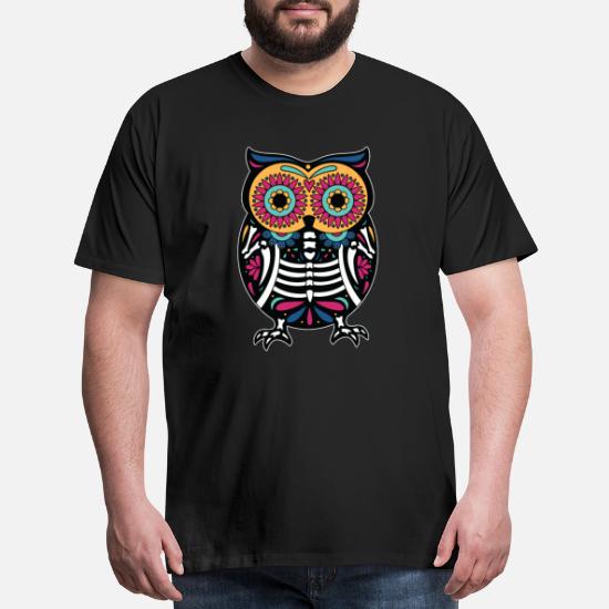 Sugar Skull Owl Men's  Long Sleeve Shirts Tops Day of the Dead 