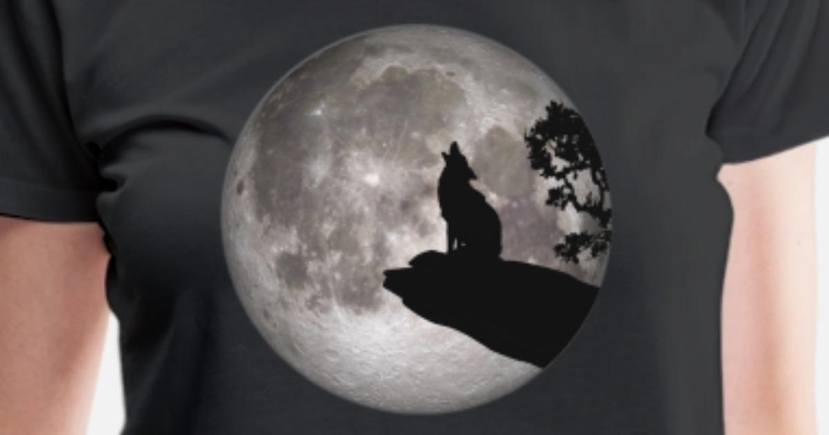 full moon dog werewolf wolf howl wolf pup Women's Premium T-Shirt ...