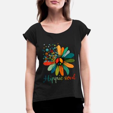 Hippie Daisy Peace Sign Hippie Soul Flower Lovers - Women&#39;s Rolled Sleeve T-Shirt