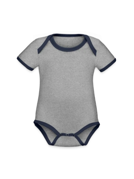 Organic Contrast SS Baby Bodysuit - heather gray/navy - Front