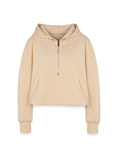 Women's Half Zip Cropped Hoodie - nude - Front