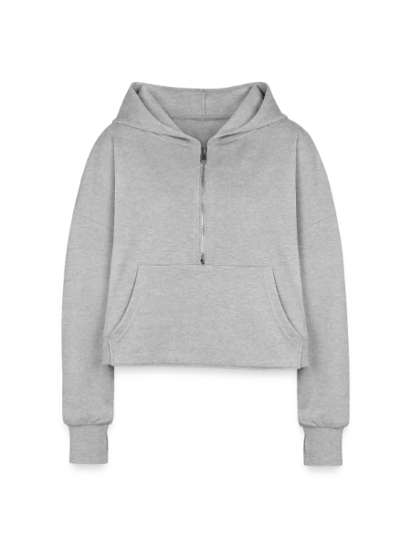 Women's Half Zip Cropped Hoodie - heather gray - Front