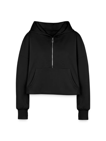 Women's Half Zip Cropped Hoodie - black - Front