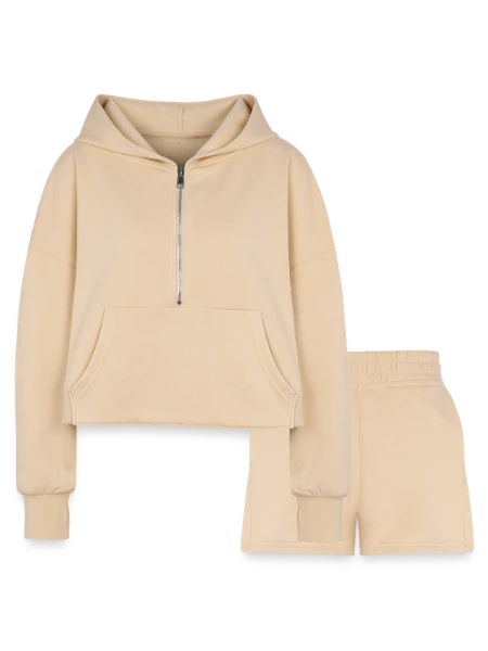 Women’s Cropped Hoodie & Jogger Short Set - nude - Front