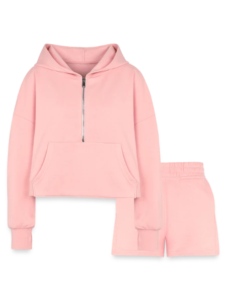 Women’s Cropped Hoodie & Jogger Short Set - light pink - Front