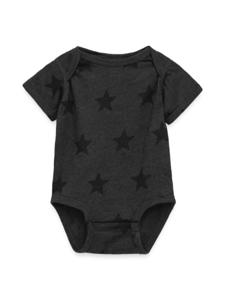 Baby 5 Star Print One Piece - charcoal star  - Front