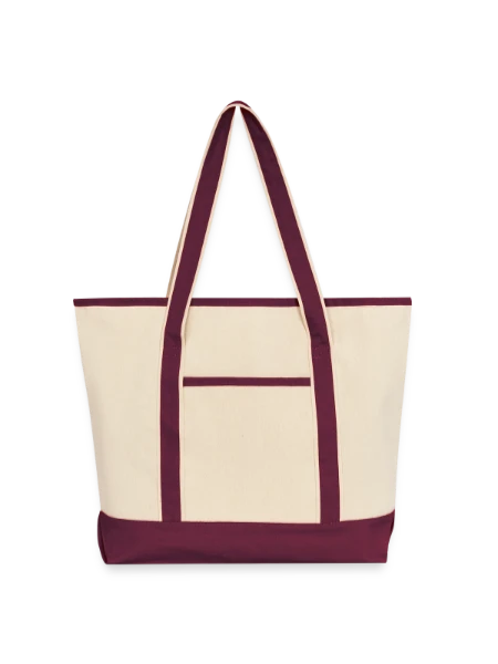 Large Canvas Deluxe Tote - natural/maroon - Front