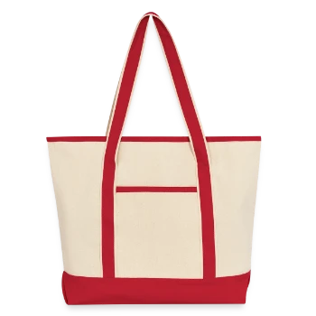 Large Canvas Deluxe Tote - Natural/Classic Red - Front
