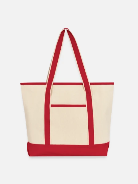 Large Canvas Deluxe Tote - Natural/Classic Red - Front