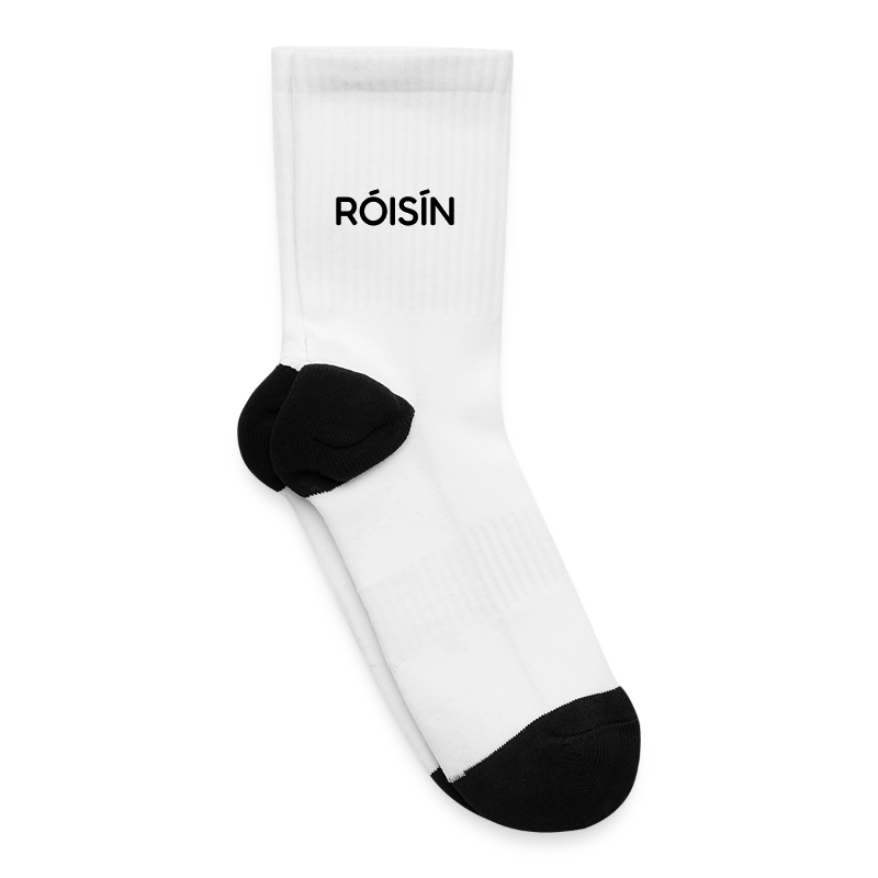 Tennis socks personalised with example name RÓISÍN