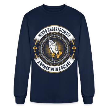 Never Underestimate A Woman With A Rosary Tshirt - Men's Long Sleeve T-Shirt - navy - Front