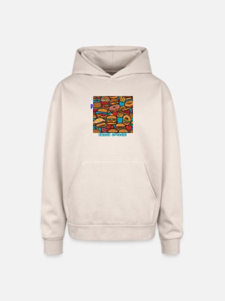 snack attack eat up - Oversized Hooded Sweatshirt - Sand
