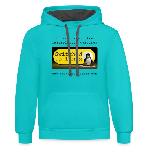 Switched to Linux Logo with Black Text - Unisex Contrast Hoodie