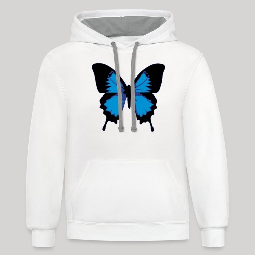 blue butterfly - Unisex Contrast Hoodie