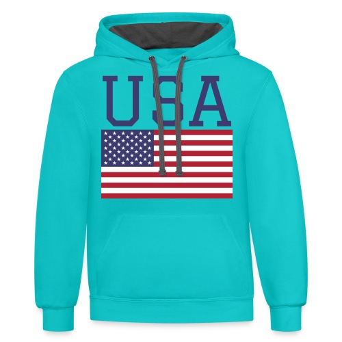 USA American Flag - Fourth of July Everyday - Unisex Contrast Hoodie
