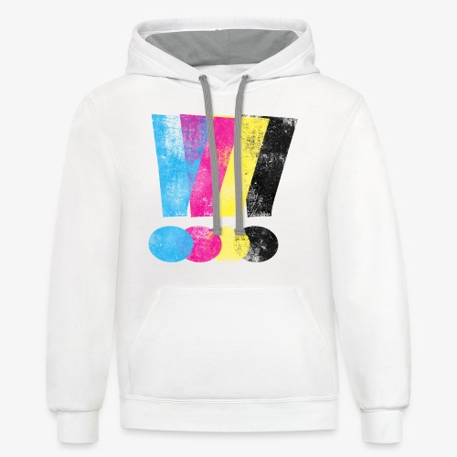 Large Distressed CMYW Exclamation Points - Unisex Contrast Hoodie