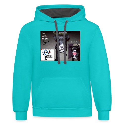 OTchanCharlieRoo Front with Mr Grey Back - Unisex Contrast Hoodie