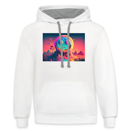 Paint Drip Smiling Face Mountain - Psychedelia - Unisex Contrast Hoodie