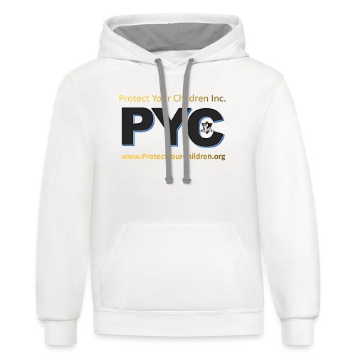 PYC Logo on the front and Happy Kids on the back - Unisex Contrast Hoodie