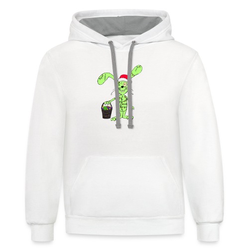 Green Easter Bunny with Santa Claus Hat - Unisex Contrast Hoodie