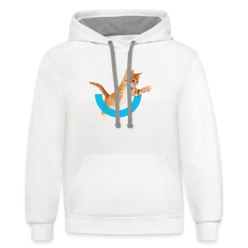 Jumping Kitty and Logo (in back) - Unisex Contrast Hoodie