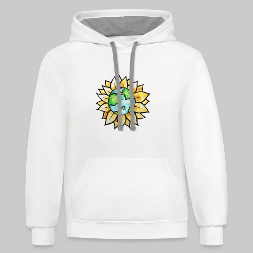 Sunflower Earth Day Watercolor Art - Unisex Contrast Hoodie
