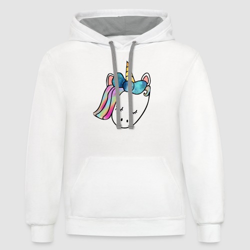 Unicorn Head with Watercolor Bow - Unisex Contrast Hoodie