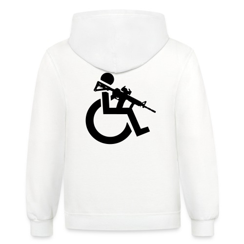 Image of a wheelchair user armed with rifle - Unisex Contrast Hoodie