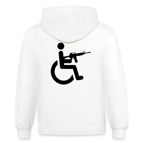 Wheelchair user armed with a automatic M16 rifle - Unisex Contrast Hoodie