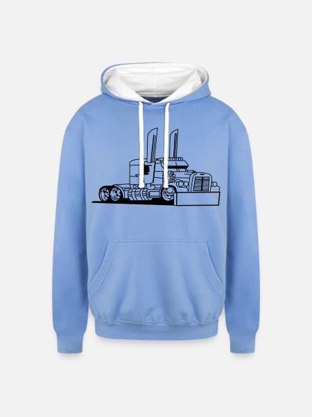Comic style truck - Unisex Contrast Hoodie - sky blue/white