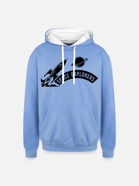 Space Explorers Logo - Unisex Contrast Hoodie - sky blue/white