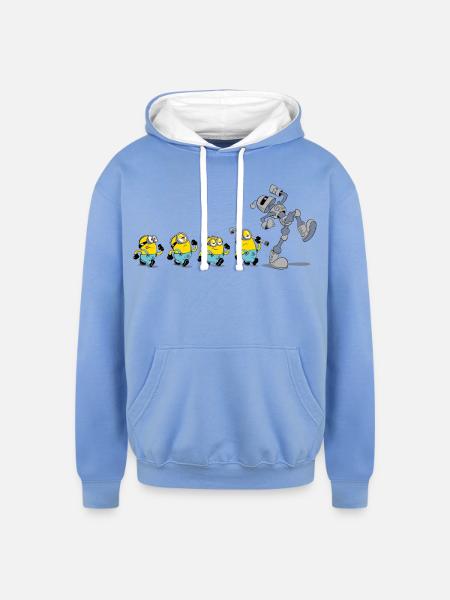 Minions In A Row With Robot - Unisex Contrast Hoodie - sky blue/white